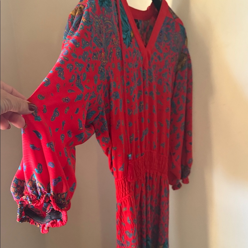 Diane Frez designer Red Paisley Long Sleeve Dress